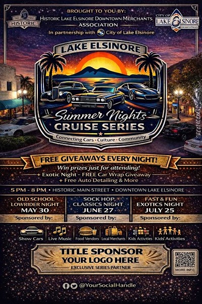 Lake Elsinore Summer Nights Car Cruise flyer 2026